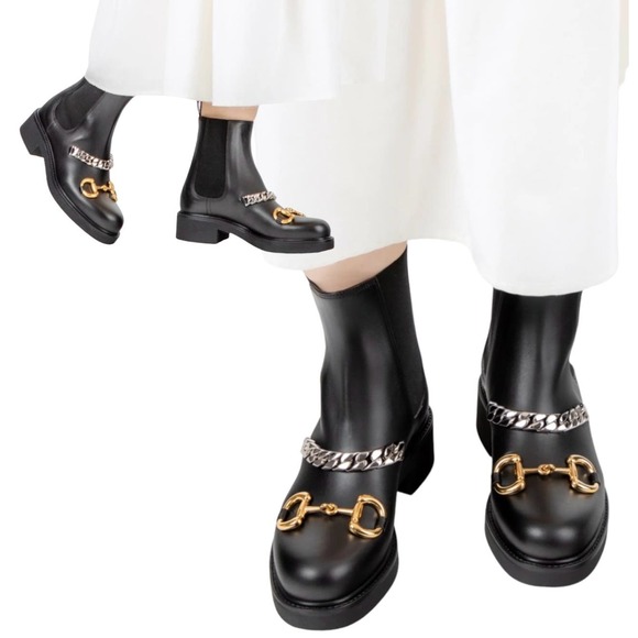 Gucci Flores Calf Chelsea Boots Leather Black 40.5 - Picture 1 of 10